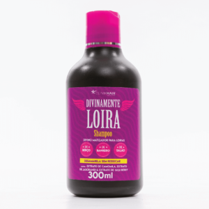 Divinamente Loira Shampoo- O matizador milagroso para Loiras! Este produto contém super ingredientes como extrato de camomila, extrato de jaborandi & extrato de goji berry, que garantem resultados incontestáveis para limpar a sujidade e desamarelar o seu loiro sem secar nem uma pontinha dos seus fios.